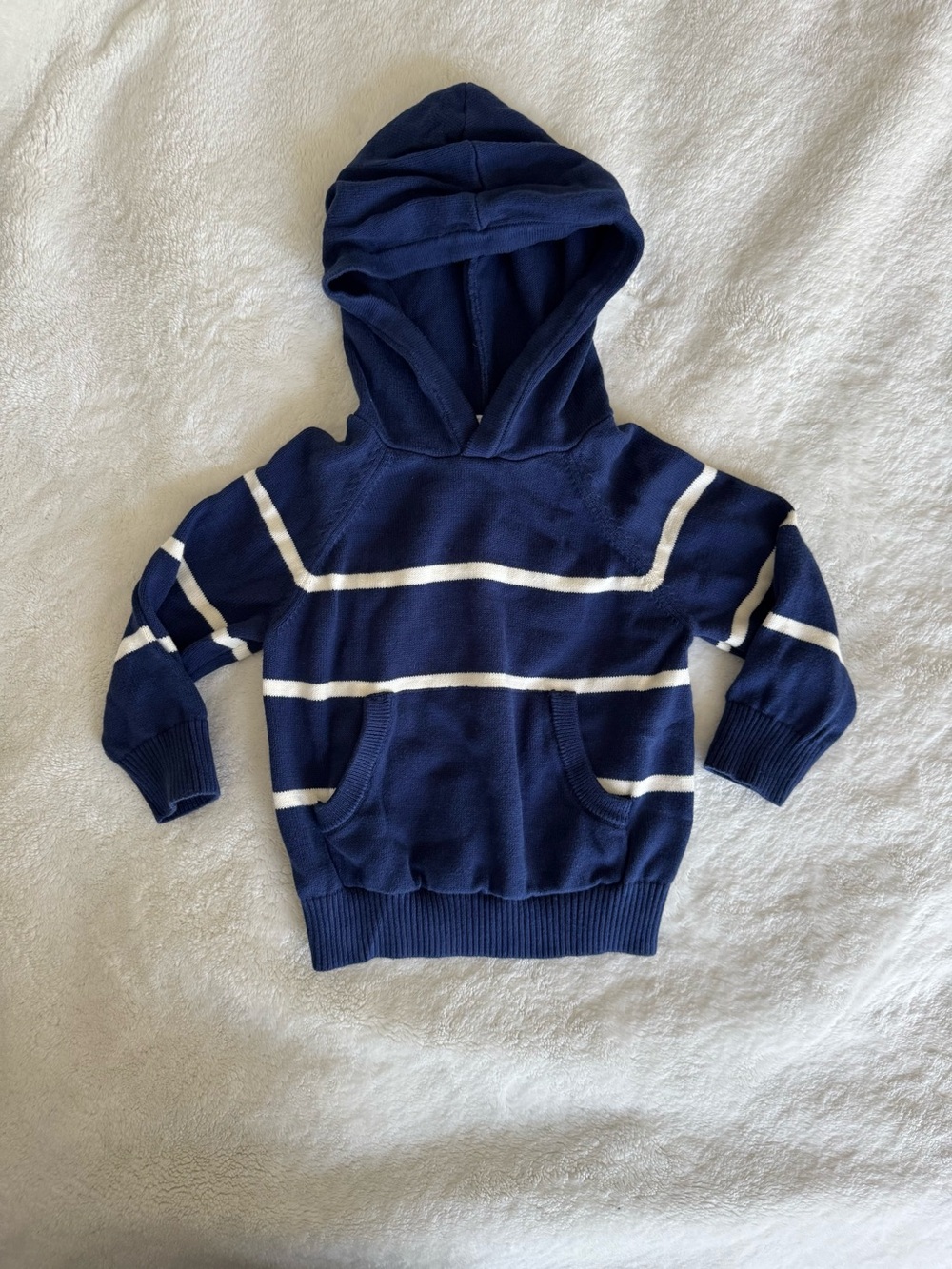 NWOT Hanna Andersson Navy and White Striped Hooded Knit Pullover